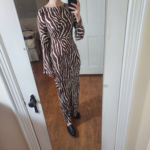 Realisation Par Brown Zebra Animal The Gia Maxi Silk Dress - Picture 1 of 10